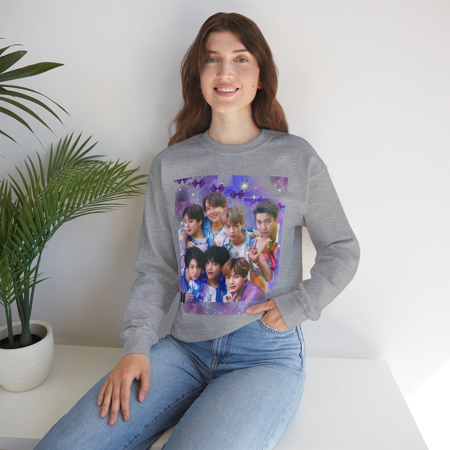 BTS Group Photo Crewneck Sweatshirt — Purple Fan Art Print