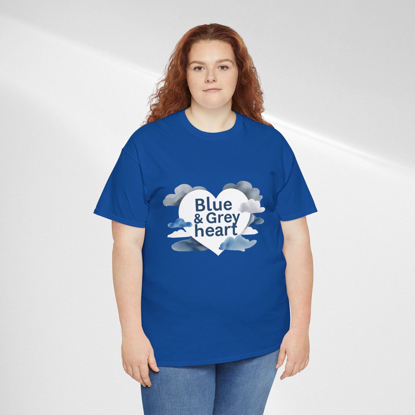 Blue & Grey Heart T-Shirt — Watercolor Cloud Heart Design