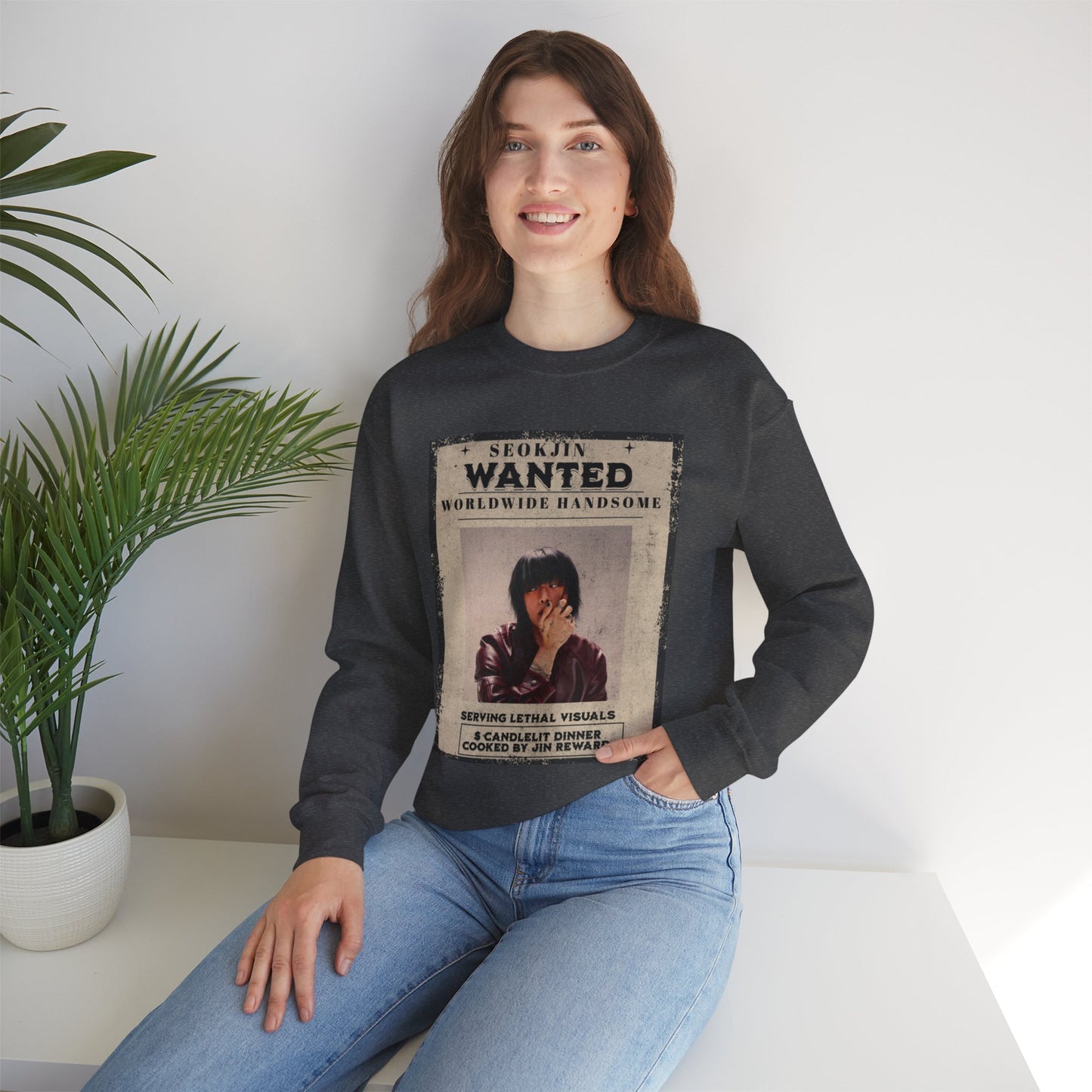 Wanted Poster Crewneck Sweatshirt — "Seokjin Wanted: Worldwide Handsome" Vintage K-pop Pullover
