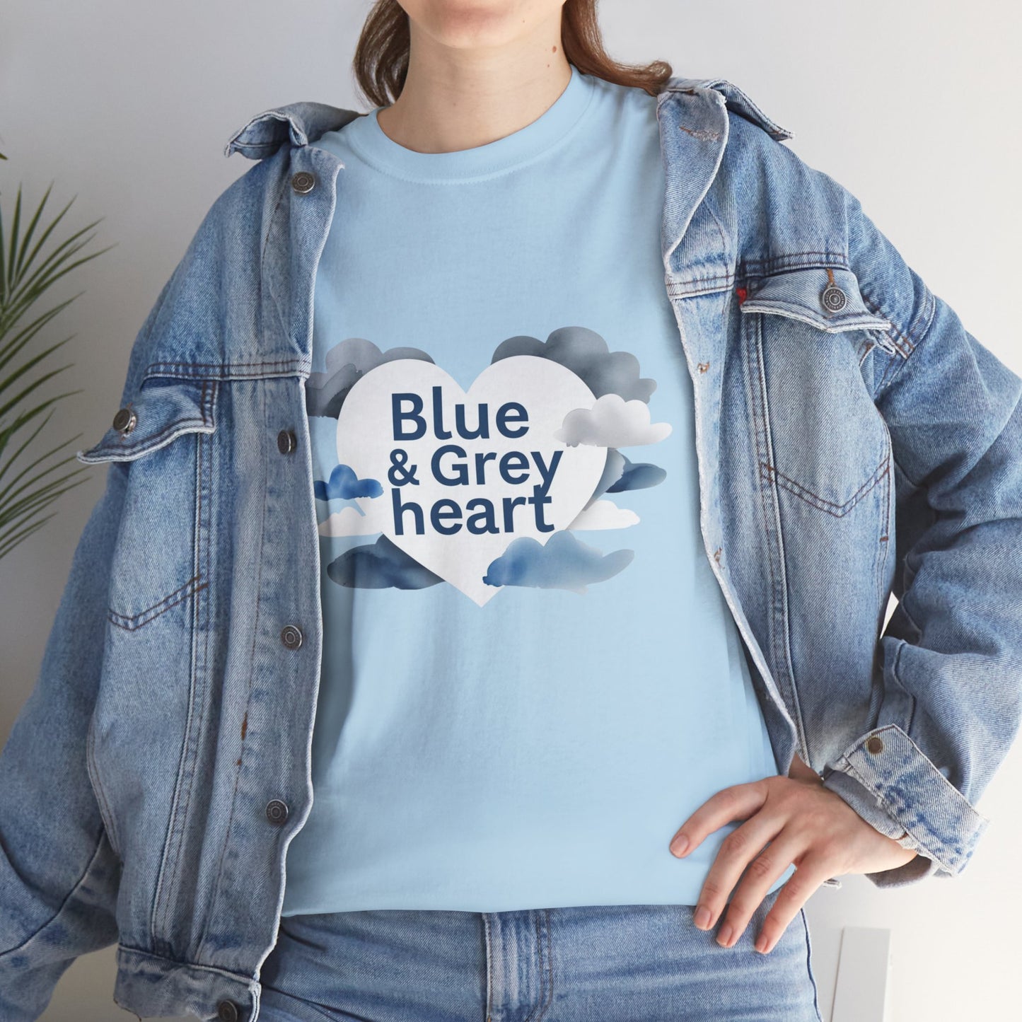Blue & Grey Heart T-Shirt — Watercolor Cloud Heart Design