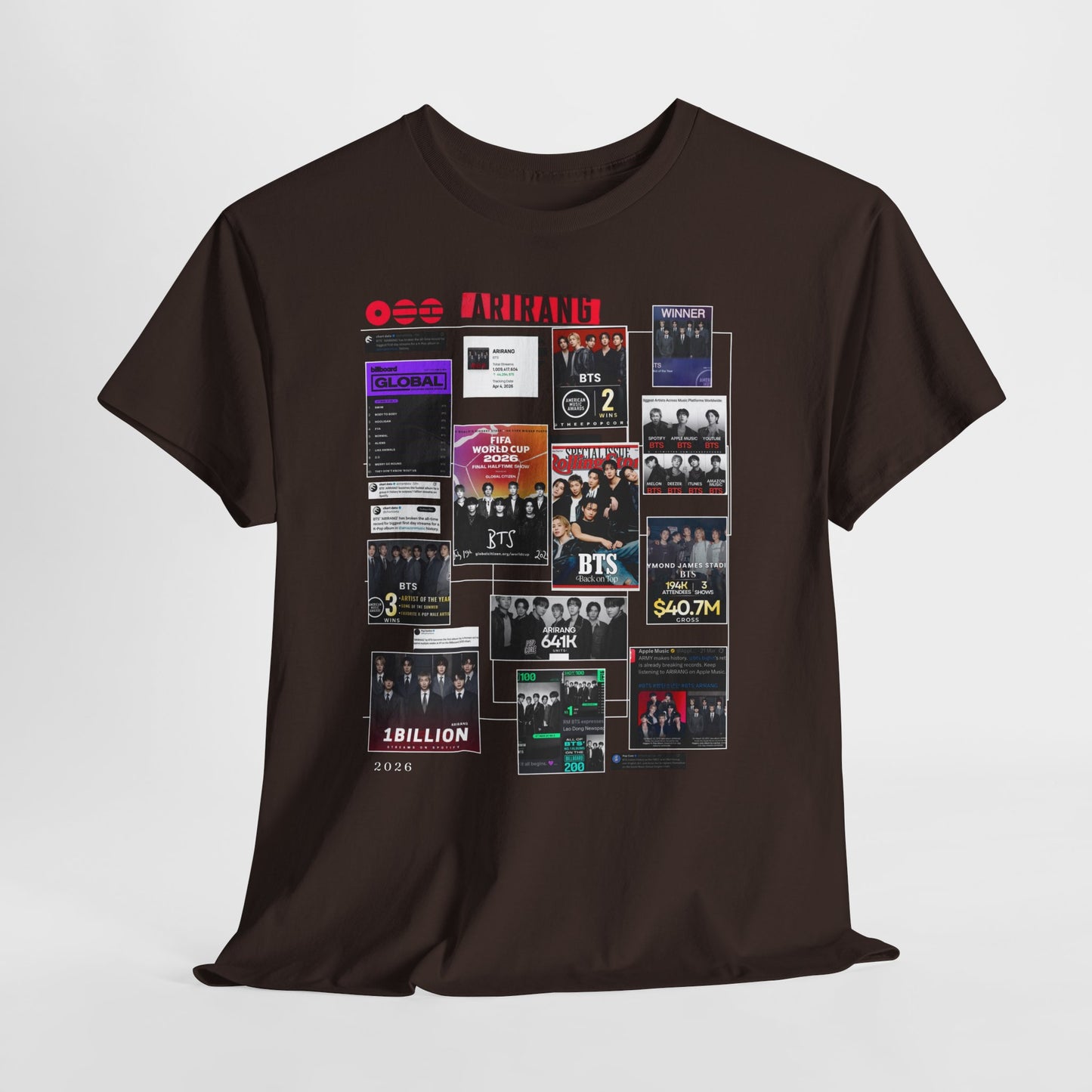 BTS ARIRANG Collage Tee — Iconic Albums & Milestones Graphic T-Shirt