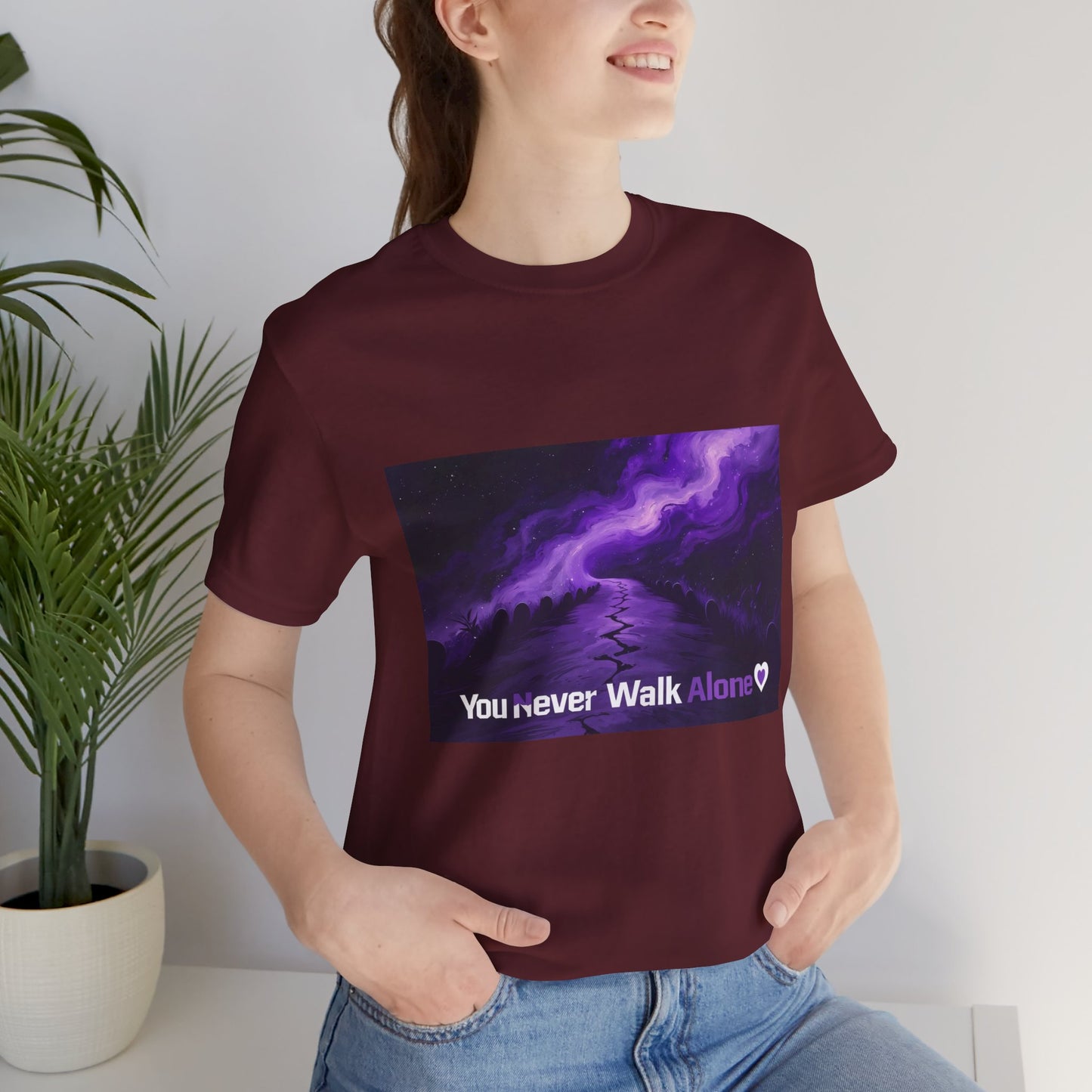 You Never Walk Alone Tee — Purple Night Stairway Graphic T‑Shirt