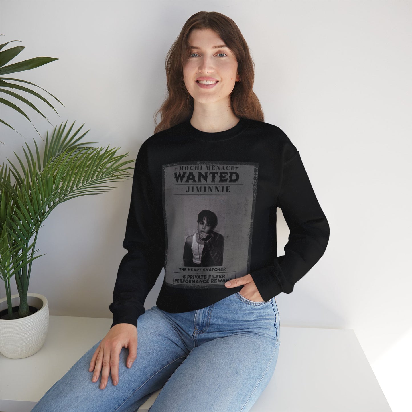 Wanted Poster Crewneck Sweatshirt – 'Wanted Jiminie' Vintage K-Pop Graphic