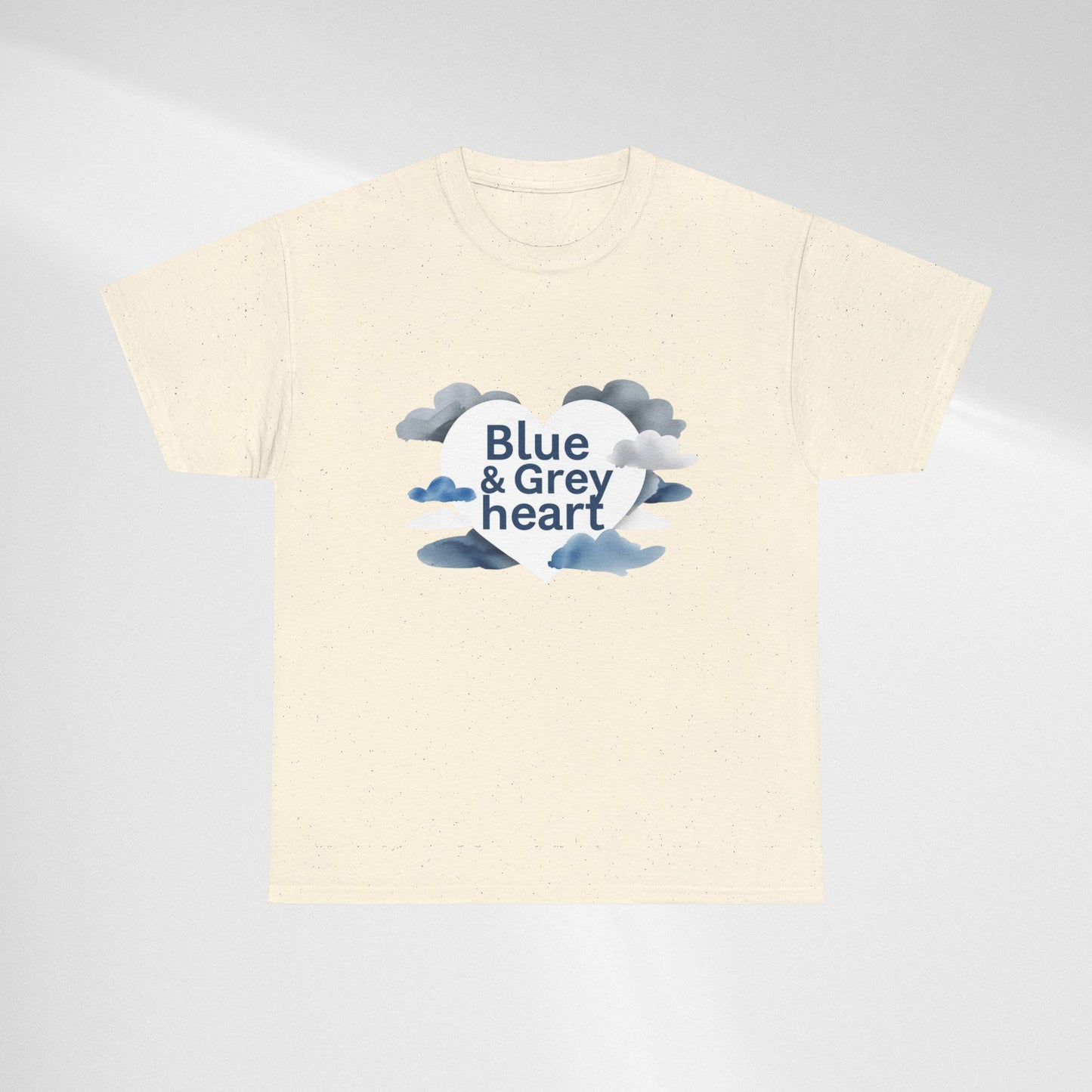 Blue & Grey Heart T-Shirt — Watercolor Cloud Heart Design