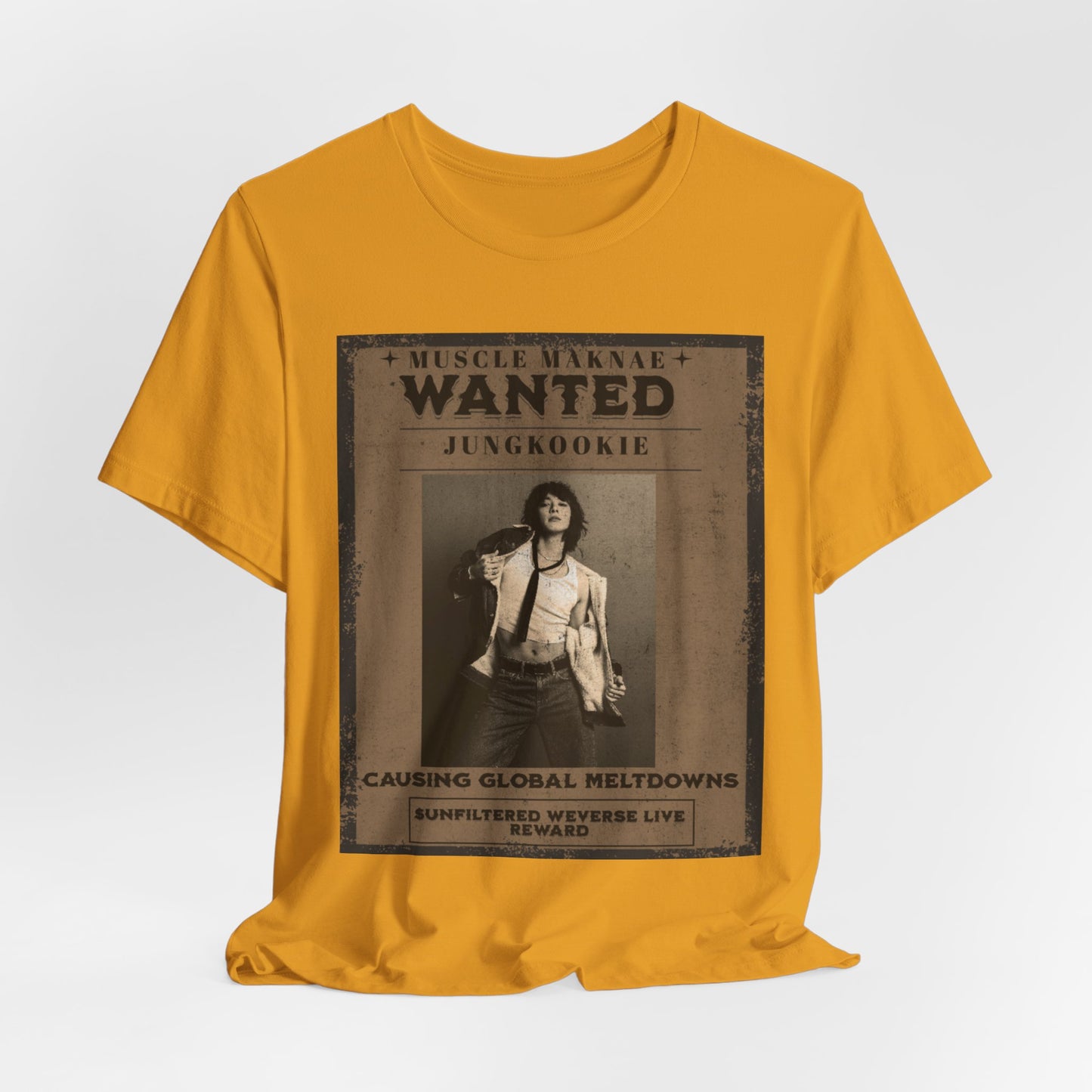 Wanted Poster Tee — 'Jungkook: Causing Global Meltdowns' Vintage K-Pop T-Shirt