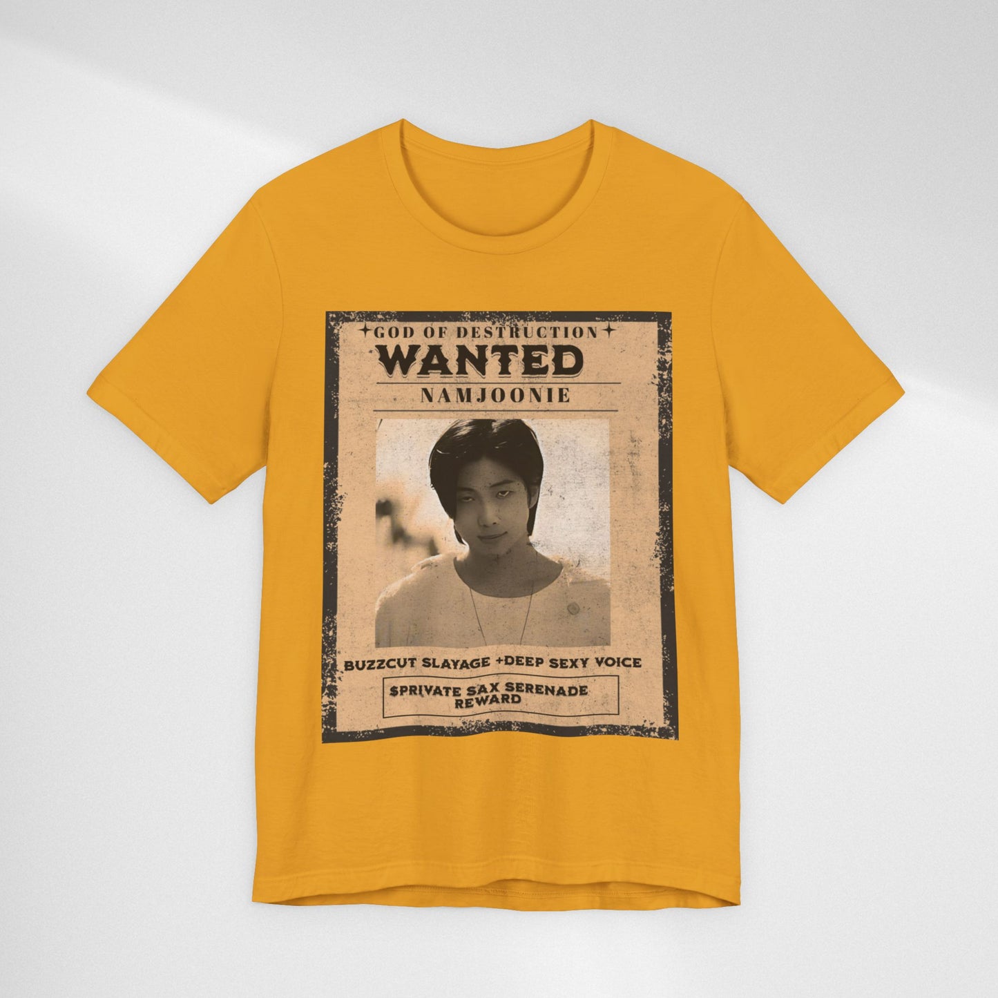 T-Shirt — Vintage 'Wanted: Namjoonie' Photo Tee (K-Pop Fan Poster Style)