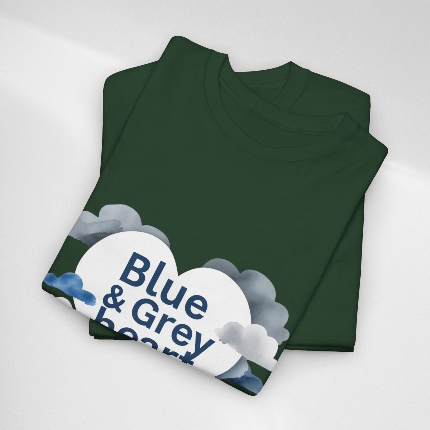 Blue & Grey Heart T-Shirt — Watercolor Cloud Heart Design
