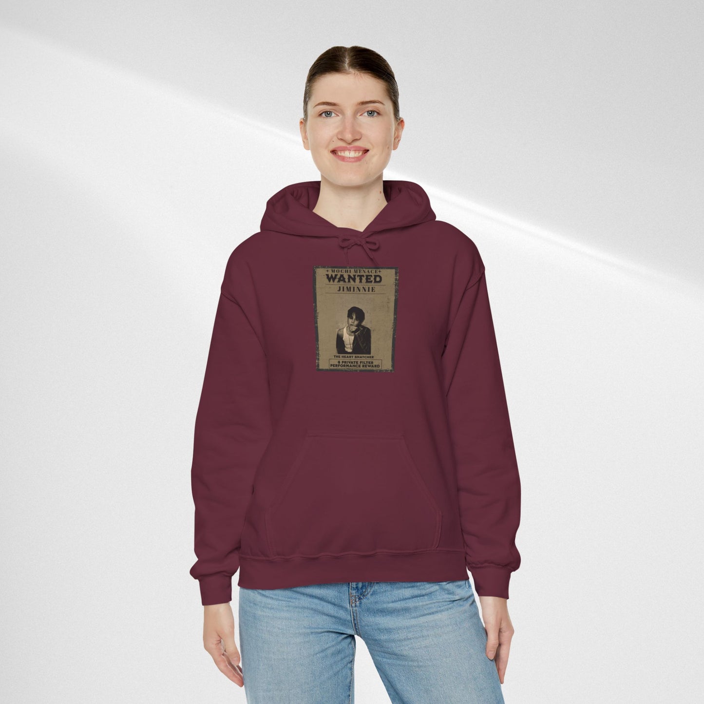 JIMIN Wanted Poster Hoodie — Vintage Photo "Wanted" Graphic Sweatshirt