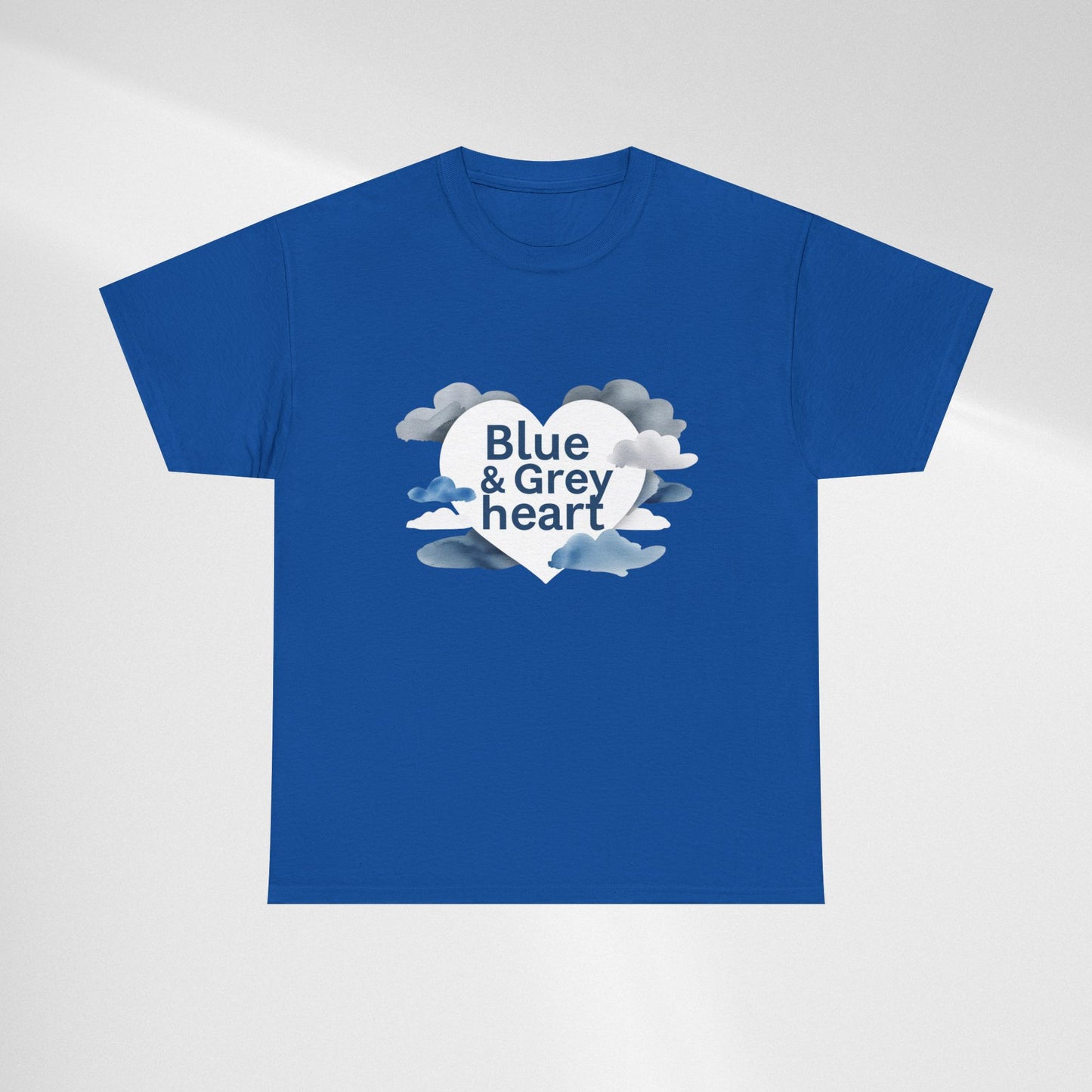 Blue & Grey Heart T-Shirt — Watercolor Cloud Heart Design