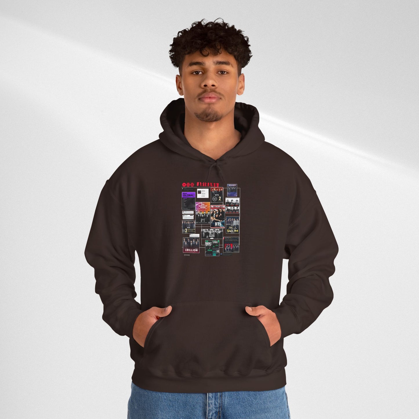 BTS ARIRANG Band Poster Collage Hoodie — Vintage Gig Tour Graphic Sweatshirt