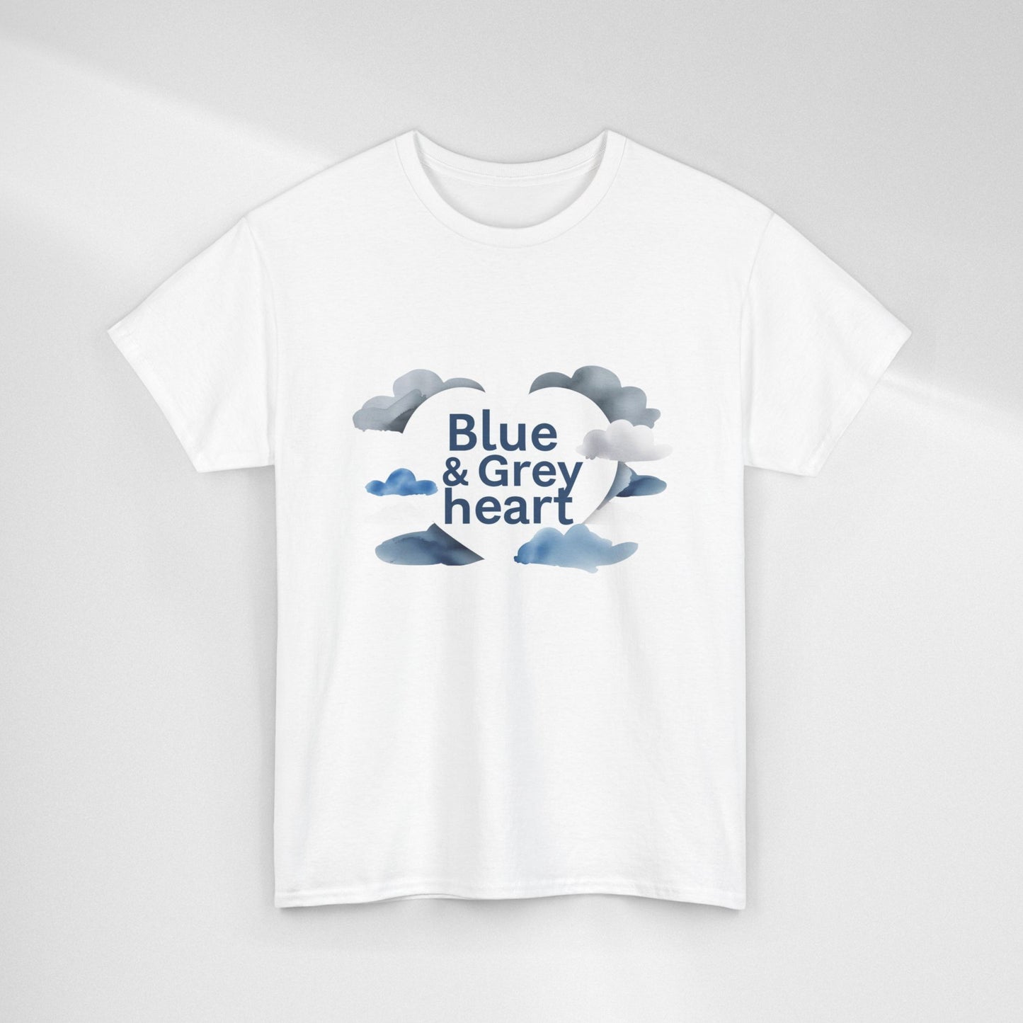 Blue & Grey Heart T-Shirt — Watercolor Cloud Heart Design