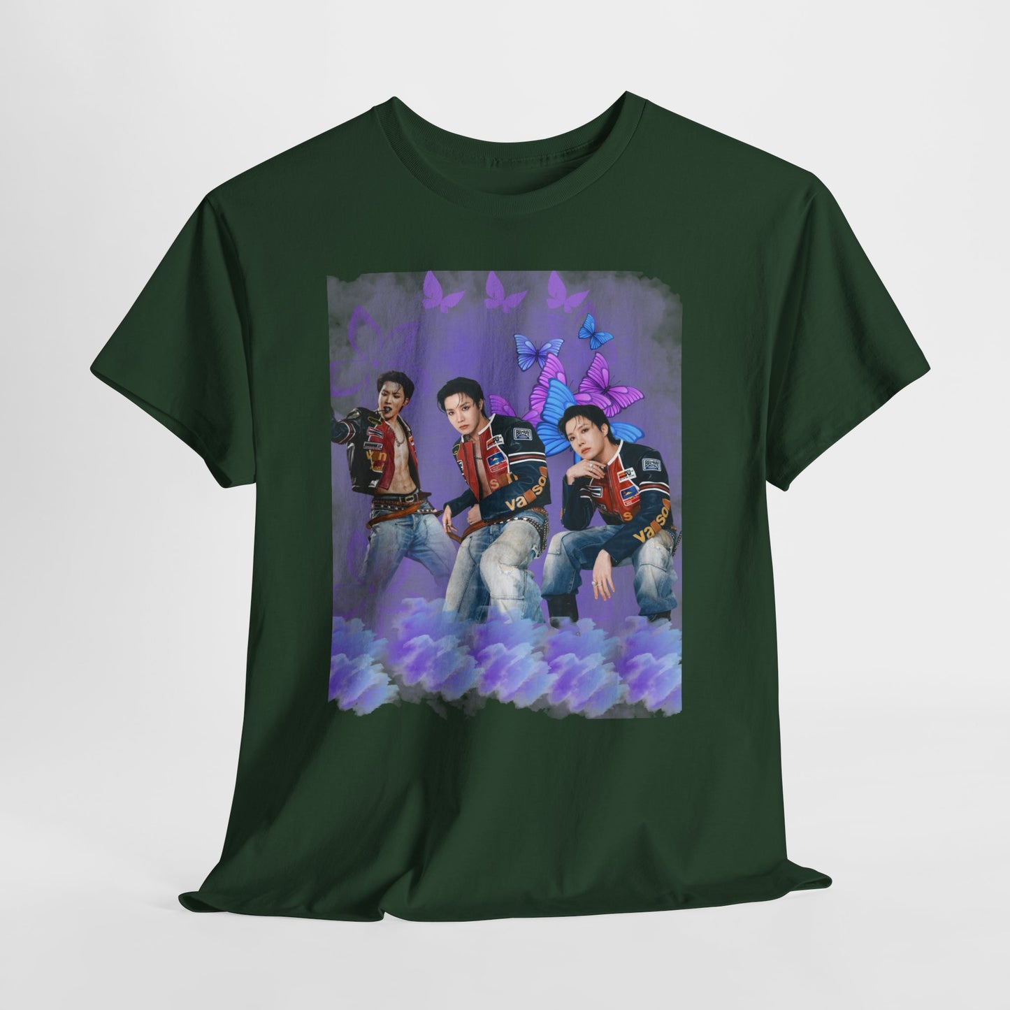 JHOPE Retro Pop Band Portrait Tee — Purple Butterfly Graphic T-Shirt