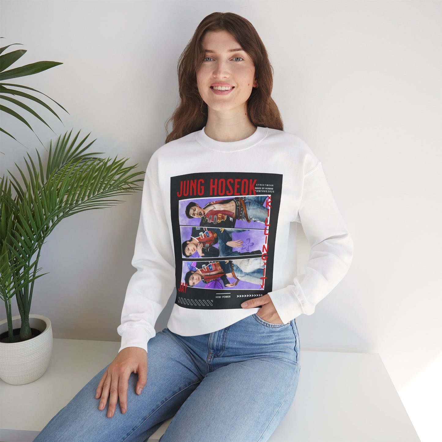 Photo Collage Crewneck Sweatshirt — 'JUNG HOSEOK' Graphic Pullover