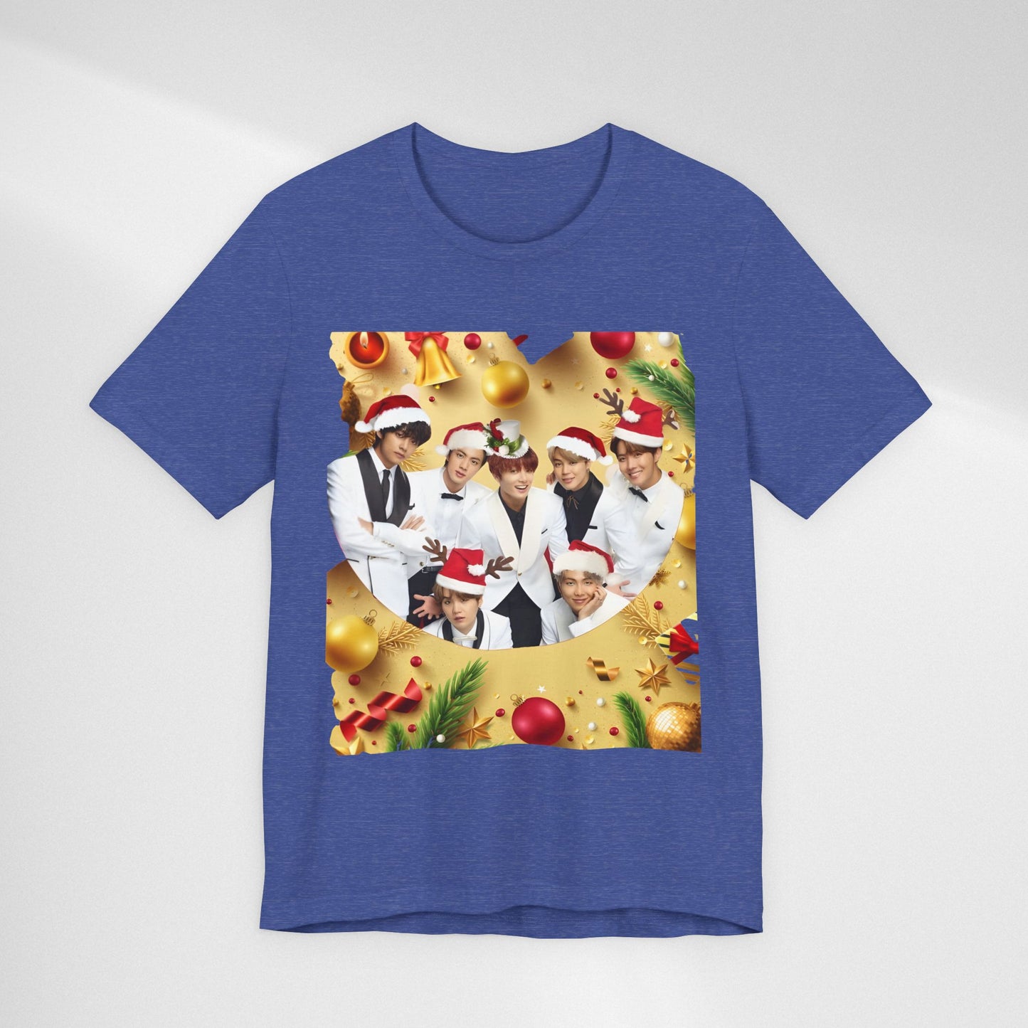 Christmas BTS Photo T‑Shirt — Holiday Santa Hat Group Design