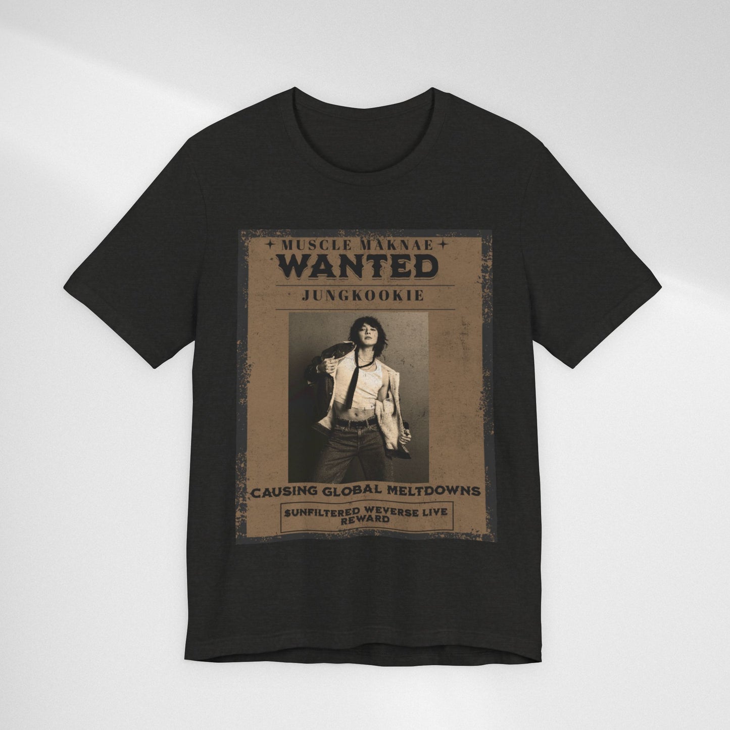 Wanted Poster Tee — 'Jungkook: Causing Global Meltdowns' Vintage K-Pop T-Shirt